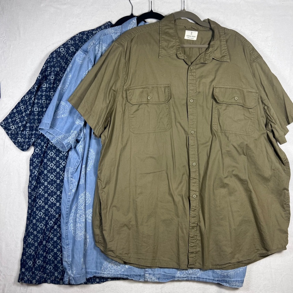 BUNDLE Mutual Weave Mens 3XL/3XLT Short Sleeve Button Down Shirt Blue Olive‎